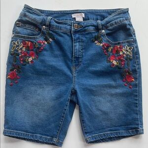 Eric Floral Embroidery Denim Shorts Size 10